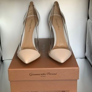New Gianvito Rossi Plexi Heels 105mm, Size 38, White Leather